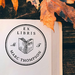 Personalisiert Open Book Classic Monogram Library Permastempel