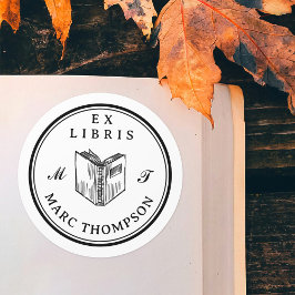 Personalisiert Open Book Classic Monogram Library Runder Aufkleber