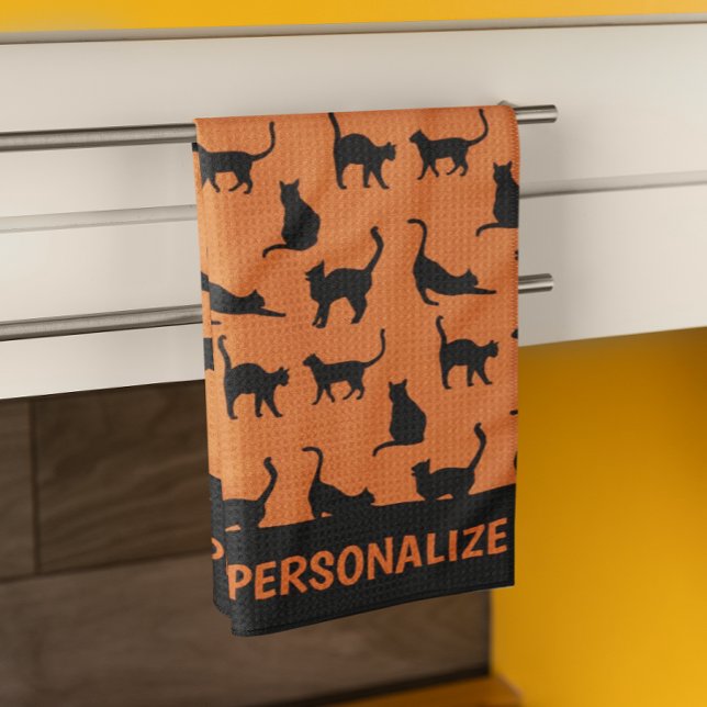 Personalisiert Orange Black Cat Geschirrtuch (Personalize it!)