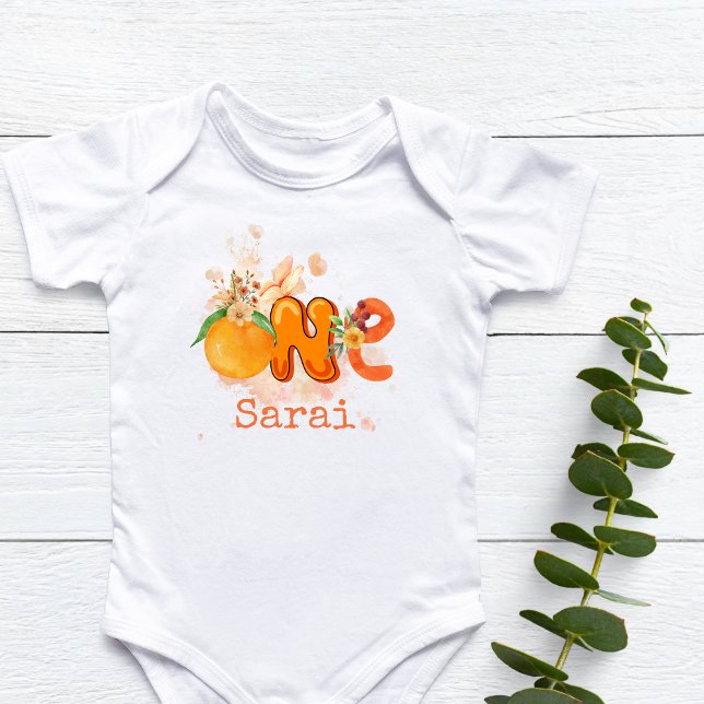 Personalisiert Orange First Birthday Outfit Baby Strampler (Personalized Orange First Birthday Outfit Baby Bodysuit)