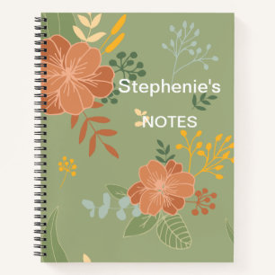 Personalisiert Orange Green Yellow Florals Notizbuch