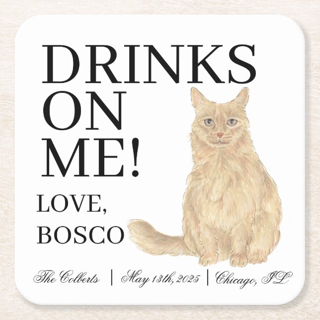 Personalisiert Orange Maine Coon Cat Wedding Rechteckiger Pappuntersetzer (Vorderseite)