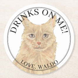 Personalisiert Orange Maine Coon Cat Wedding Runder Pappuntersetzer