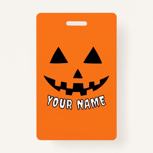 Personalisiert Orange Pumpkin Halloween Dein Name Ausweis (Vorderseite)