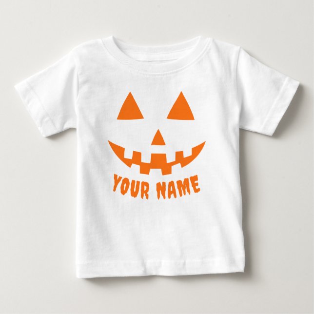 Personalisiert Orange Pumpkin Halloween Dein Name Baby T-shirt (Vorderseite)