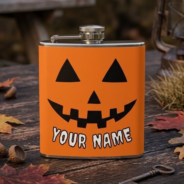 Personalisiert Orange Pumpkin Halloween Dein Name Flachmann (Von Creator hochgeladen)