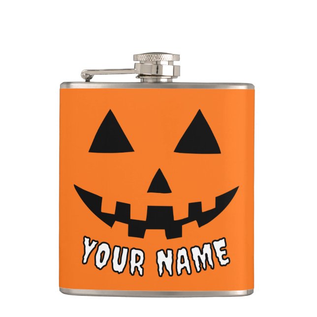 Personalisiert Orange Pumpkin Halloween Dein Name Flachmann (Vorderseite)