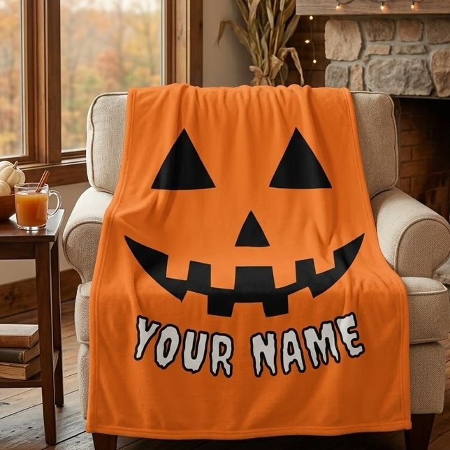 Personalisiert Orange Pumpkin Halloween Dein Name Fleecedecke (Von Creator hochgeladen)
