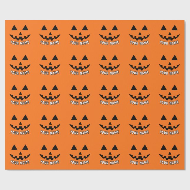 Personalisiert Orange Pumpkin Halloween Dein Name Geschenkpapier (Flach)