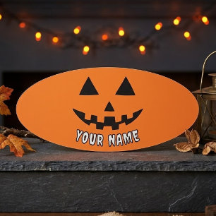 Personalisiert Orange Pumpkin Halloween Dein Name Namenschild