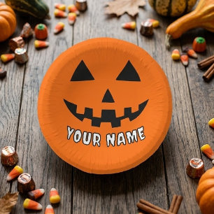 Personalisiert Orange Pumpkin Halloween Dein Name Pappteller