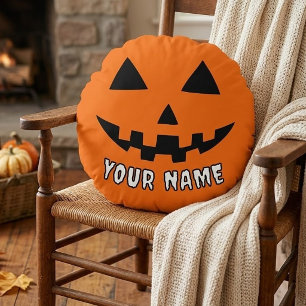 Personalisiert Orange Pumpkin Halloween Dein Name Rundes Kissen