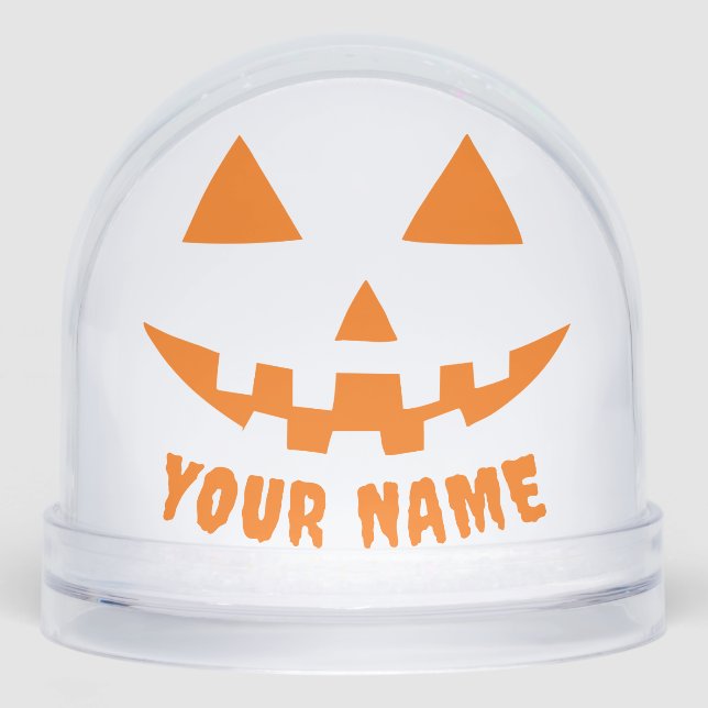 Personalisiert Orange Pumpkin Halloween Dein Name Schneekugeln (Vorderseite)