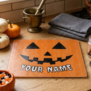Personalisiert Orange Pumpkin Halloween Dein Name Schneidebrett
