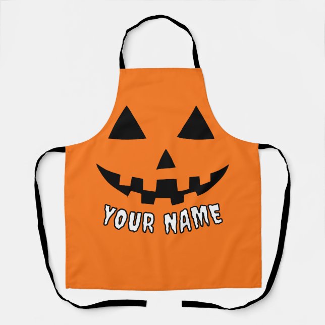Personalisiert Orange Pumpkin Halloween Dein Name Schürze (Vorderseite)