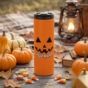 Personalisiert Orange Pumpkin Halloween Dein Name Thermosbecher