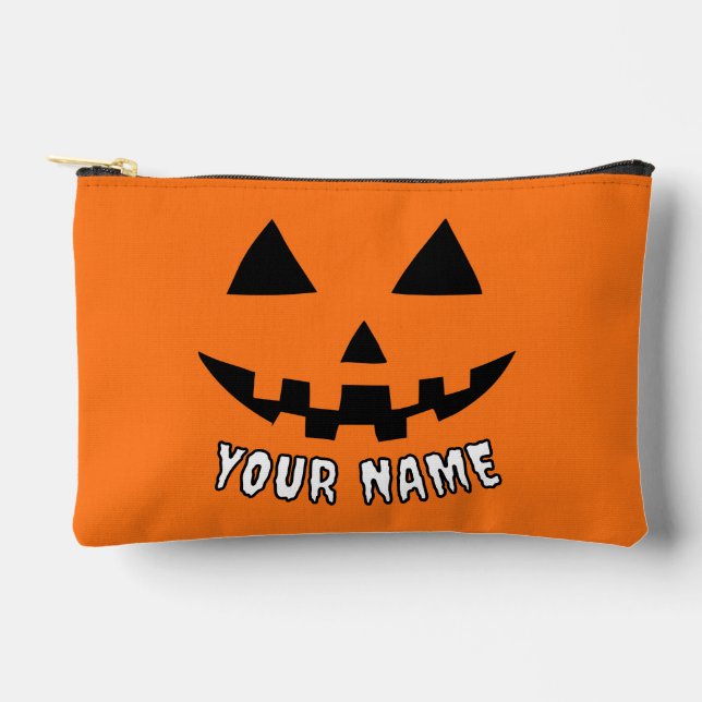 Personalisiert Orange Pumpkin Halloween Dein Name Zubehörtasche (Vorderseite)