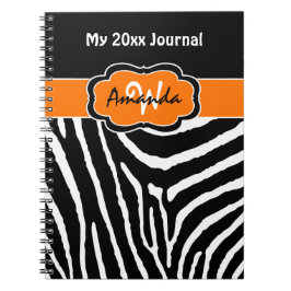 Personalisiert Orange Schwarz-weiß Zebra Journal 2 Notizblock