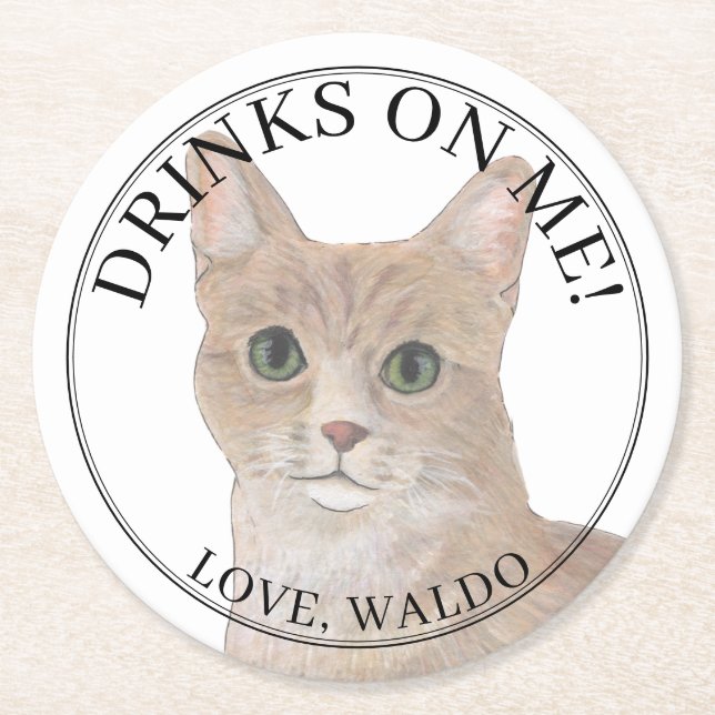 Personalisiert Orange Tabby Cat Wedding Runder Pappuntersetzer (Vorderseite)