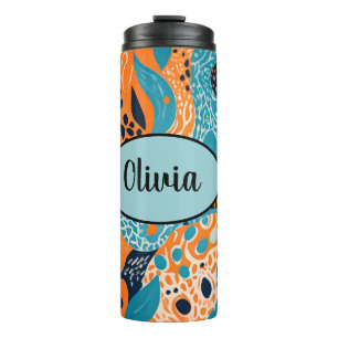 Personalisiert Orange und Blue Cheetah Print Thermosbecher