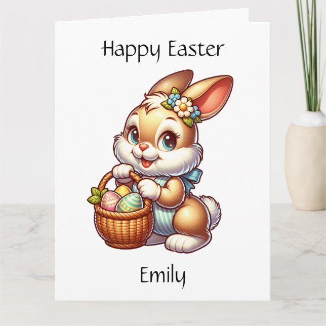 Personalisiert Osterhase + Farbseite Kid's Karte (Vorderseite)