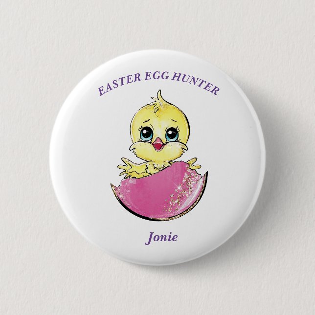Personalisiert Osterküken Hühnerjagd Küken Button (Vorderseite)