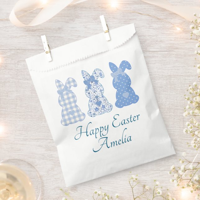 Personalisiert Ostern Bunny Bow Coquette Blau Geschenktütchen (Ausgeschnitten)