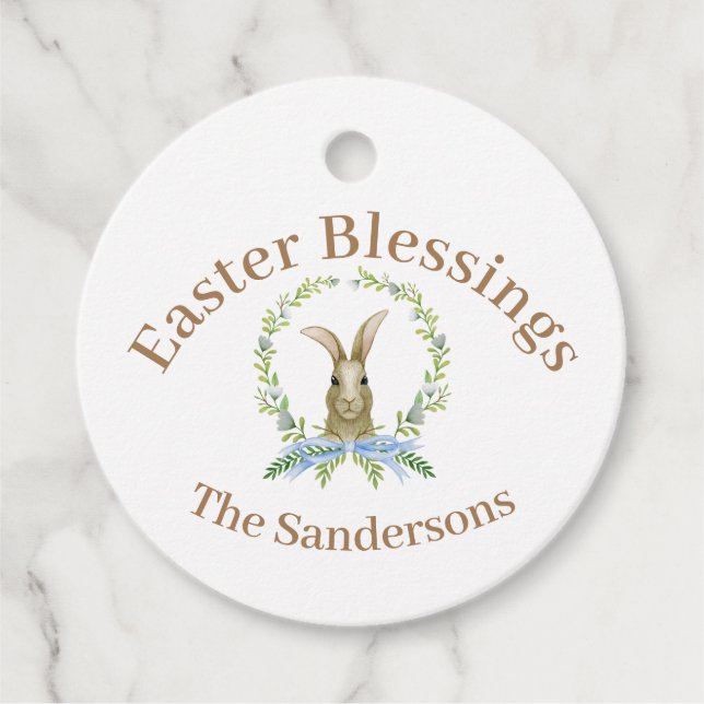 Personalisiert Ostersegnung Wasserfarben Kaninchen Geschenkanhänger (Vorderseite)