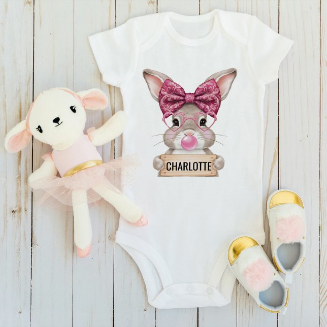 Personalisiert Ostersonnenanzug für Mädchen Baby Strampler (Personalized Easter Bunny Baby Bodysuit for Girls)