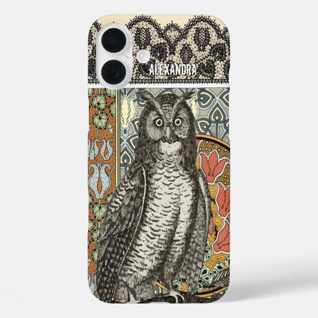 Personalisiert Owl Damask iPhone 7 Fall iPhone 16 Plus Hülle (Rückseite)