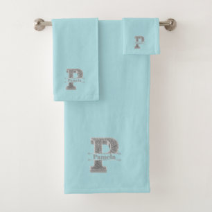 Personalisiert P Erste Silver Monogramm Ihr Name B Badhandtuch Set