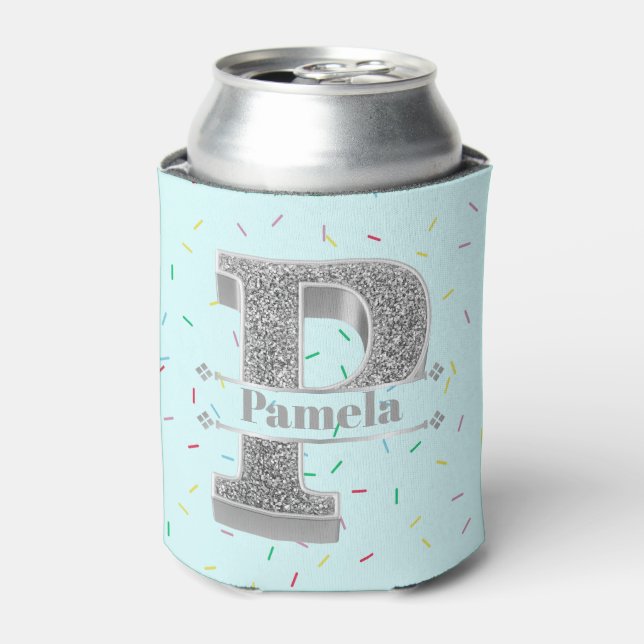 Personalisiert P Erste Silver Monogramm Ihr Name Dosenkühler (Kanne Vorderseite)