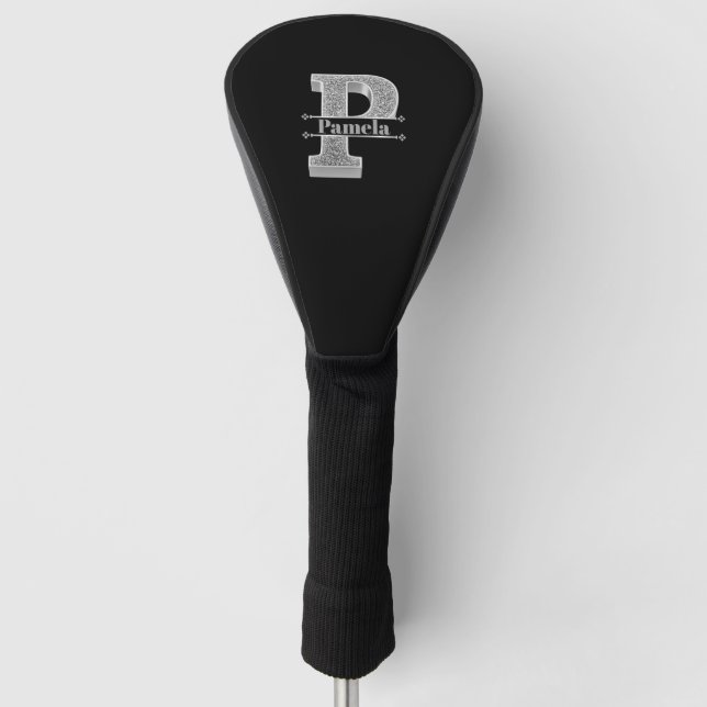 Personalisiert P Erste Silver Monogramm Ihr Name Golf Headcover (Vorderseite)