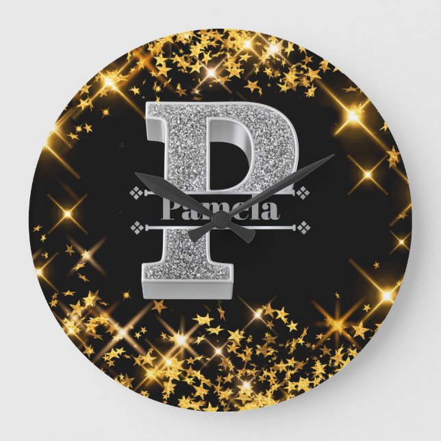 Personalisiert P Erste Silver Monogramm Ihr Name Große Wanduhr (Vorderseite)