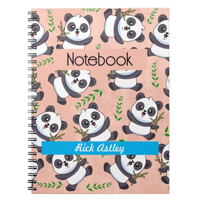 Personalisiert Panda Bamboo Leaf Rosa Hintergrund Notizblock (Vorderseite)
