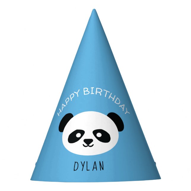 Personalisiert Panda Bear Kawaii Birthday Boys Blu Partyhütchen (Vorderseite)