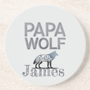 Personalisiert Papa Wolf Nature Silhouette Getränkeuntersetzer