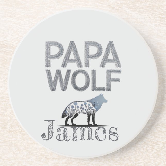 Personalisiert Papa Wolf Nature Silhouette Getränkeuntersetzer (Vorne)