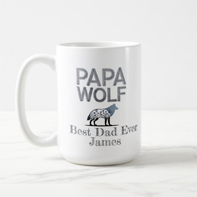 Personalisiert Papa Wolf Nature Silhouette Kaffeetasse (Links)