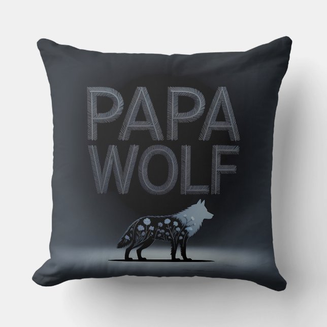 Personalisiert Papa Wolf Nature Silhouette Kissen (Vorderseite)