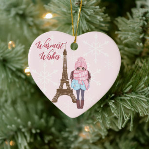 Personalisiert Paris Eiffelturm Rosa Weihnachten Keramik Ornament