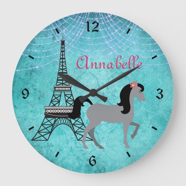 Personalisiert Paris Pony Oh La Gray Horse Große Wanduhr (Vorderseite)