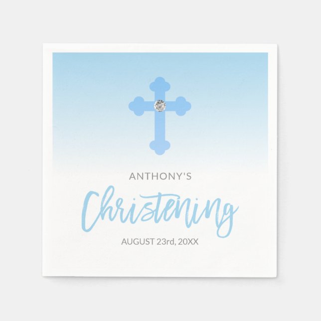 Personalisiert Pastel Blue Cross CHRISTENING Serviette (Vorderseite)