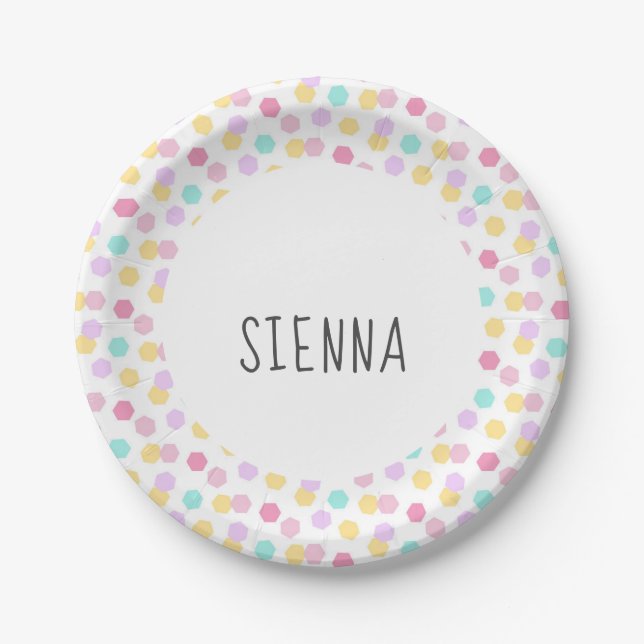 Personalisiert Pastel Hexagon Pappteller (Vorderseite)
