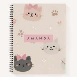 Personalisiert Pastel Kawaii Kat-Gesichtsmuster Notizbuch