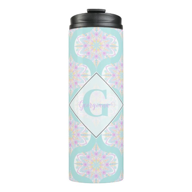 Personalisiert Pastel Rainbow Floral Mandala Mid M Thermosbecher (Vorderseite)
