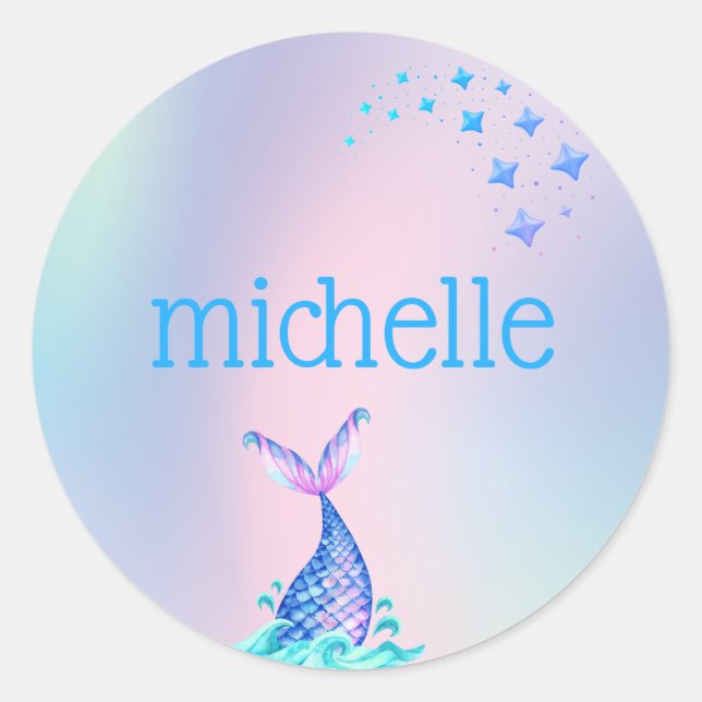 Personalisiert Pastel Rainbow Mermaid Runder Aufkleber (Vorderseite)