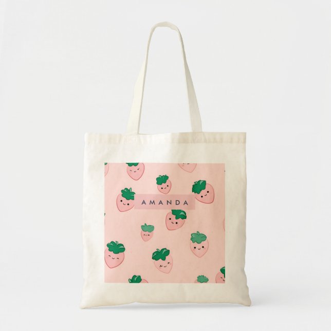 Personalisiert Pastell Niedlich Strawberry Muster Tragetasche (Vorne)