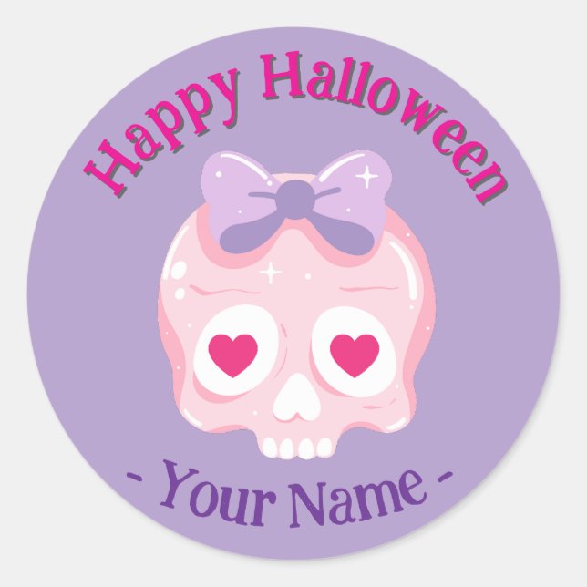 Personalisiert Pastell Pink Lila Skull Halloween Runder Aufkleber (Vorderseite)