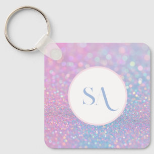 Personalisiert Pastellrosa Glitzer mit Monogramm Schlüsselanhänger